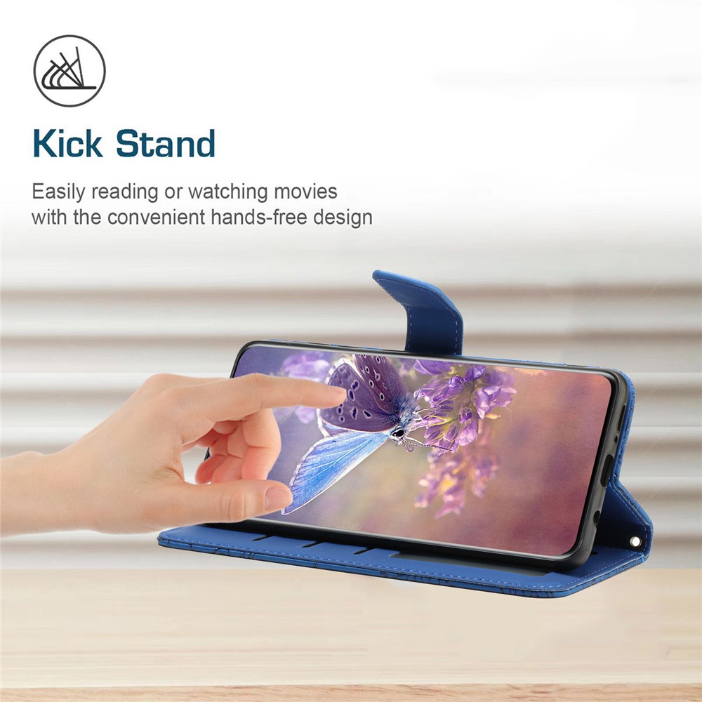 Anti-drop Wallet Phone Case for Samsung Galaxy A21s (EU Version) Shockproof Soft Touch PU Leather Folio Flip Cover Butterflies Imprinted Anti-fingerprint Stand Cover with Strap - Blue-4