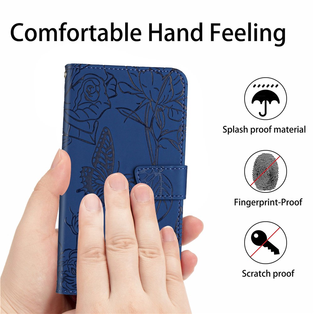 Anti-drop Wallet Phone Case for Samsung Galaxy A21s (EU Version) Shockproof Soft Touch PU Leather Folio Flip Cover Butterflies Imprinted Anti-fingerprint Stand Cover with Strap - Blue-5
