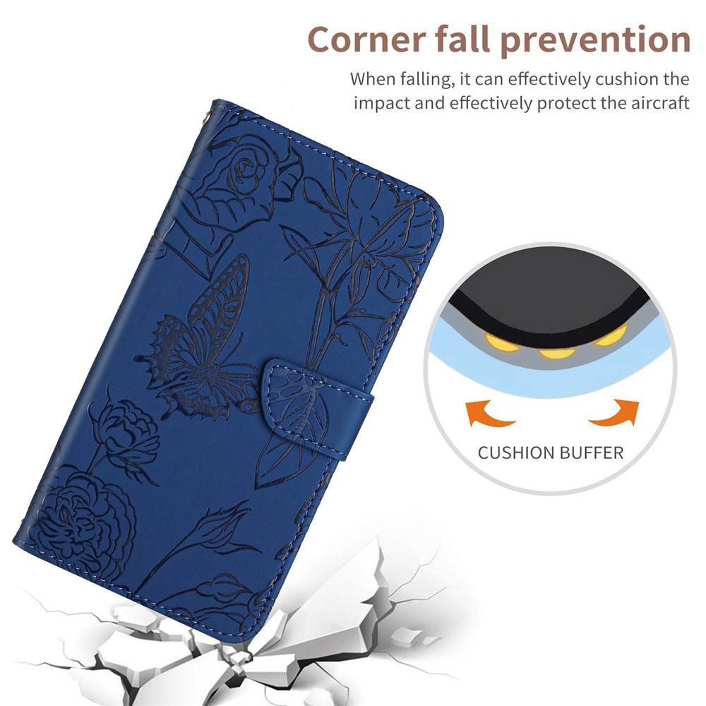 Anti-drop Wallet Phone Case for Samsung Galaxy A21s (EU Version) Shockproof Soft Touch PU Leather Folio Flip Cover Butterflies Imprinted Anti-fingerprint Stand Cover with Strap - Blue-6