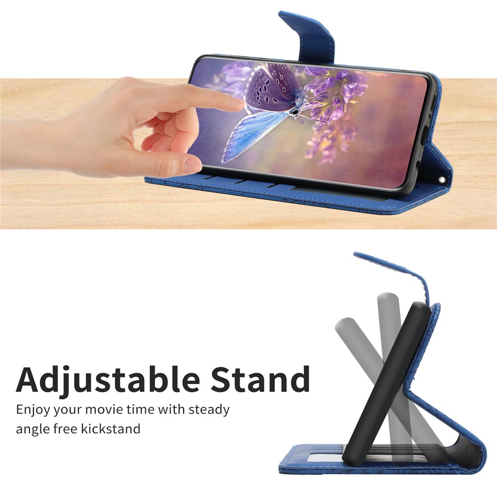 Anti-drop Wallet Phone Case for Samsung Galaxy A21s (EU Version) Shockproof Soft Touch PU Leather Folio Flip Cover Butterflies Imprinted Anti-fingerprint Stand Cover with Strap - Blue-7