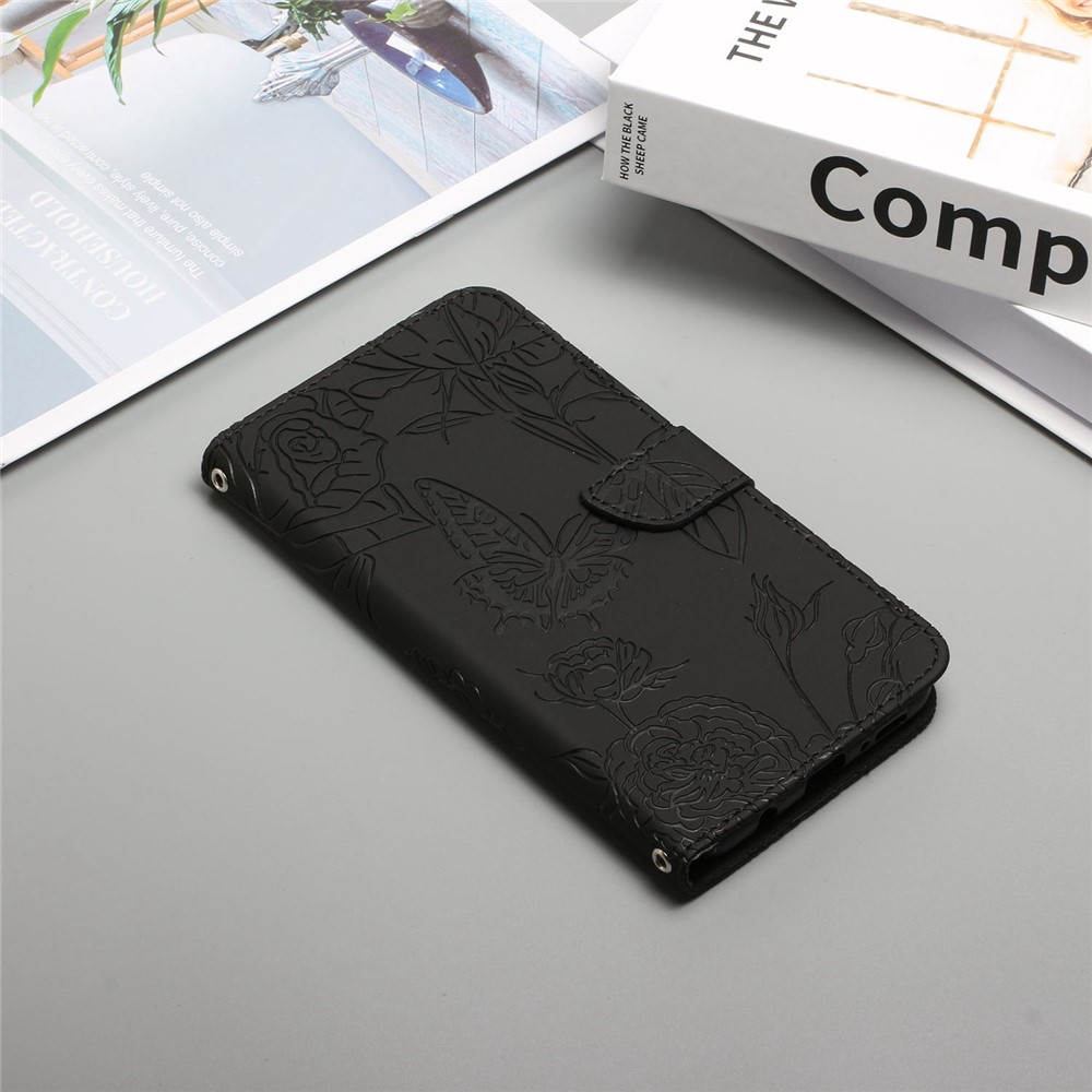 For Samsung Galaxy A73 5G Imprinted Butterfly Flower PU Leather Wallet Case Magnetic Folio Stand Skin-touch Phone Cover with Hand Strap - Black-8