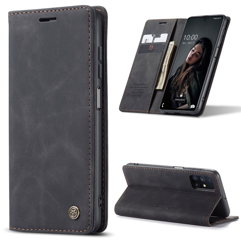 CASEME 013 Series Magnetic Smartphone Cover for Samsung Galaxy M51, PU Leather Wallet Foldable Stand Phone Case - Black-1