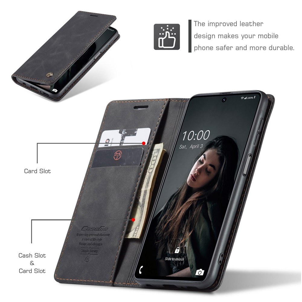 CASEME 013 Series Magnetic Smartphone Cover for Samsung Galaxy M51, PU Leather Wallet Foldable Stand Phone Case - Black-10