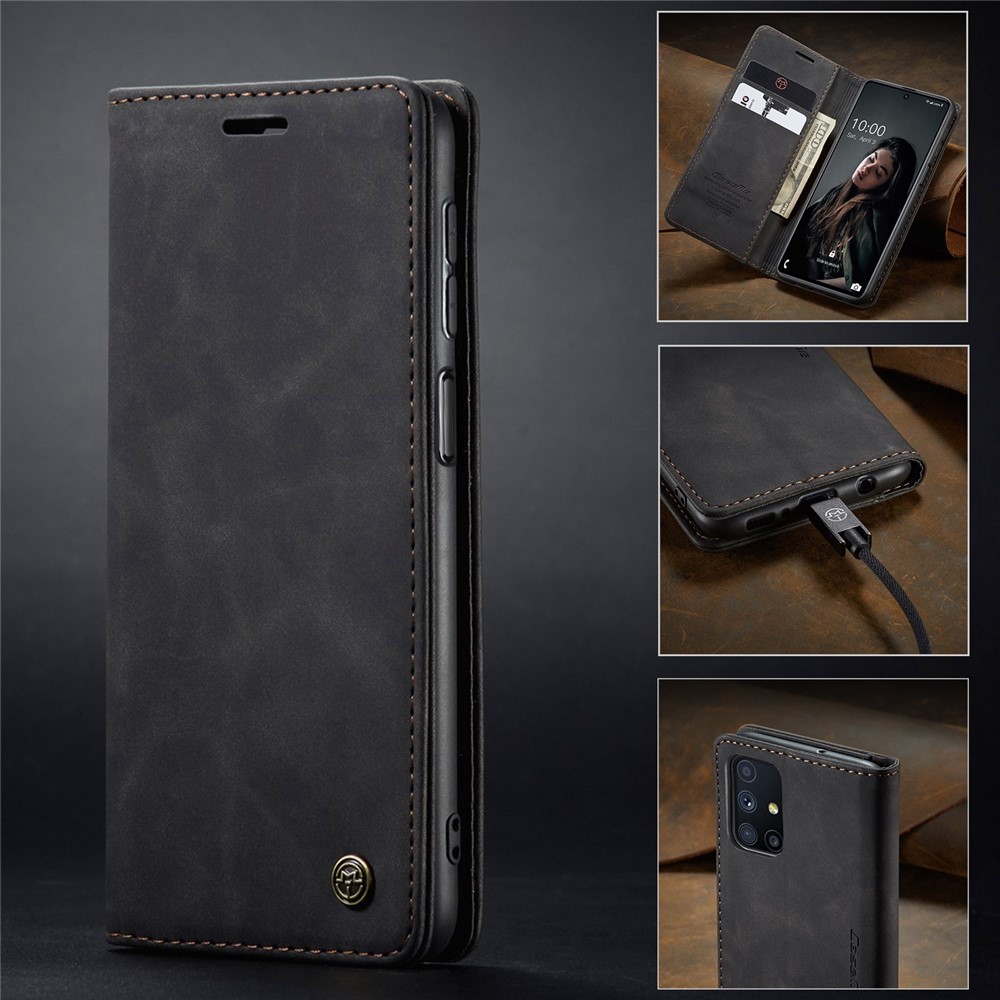 CASEME 013 Series Magnetic Smartphone Cover for Samsung Galaxy M51, PU Leather Wallet Foldable Stand Phone Case - Black-4