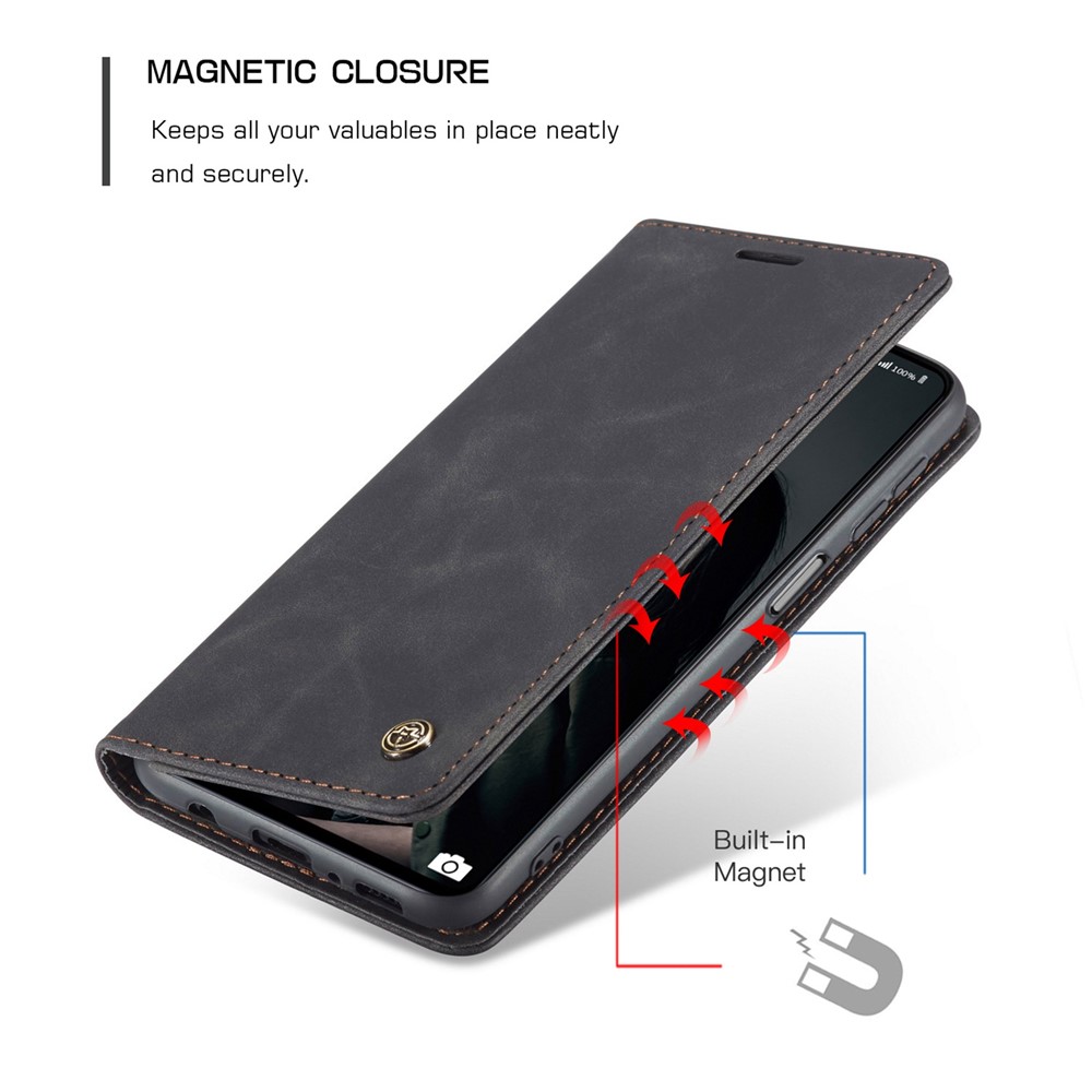 CASEME 013 Series Magnetic Smartphone Cover for Samsung Galaxy M51, PU Leather Wallet Foldable Stand Phone Case - Black-5