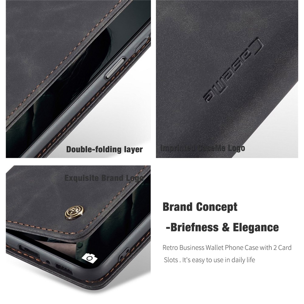 CASEME 013 Series Magnetic Smartphone Cover for Samsung Galaxy M51, PU Leather Wallet Foldable Stand Phone Case - Black-6