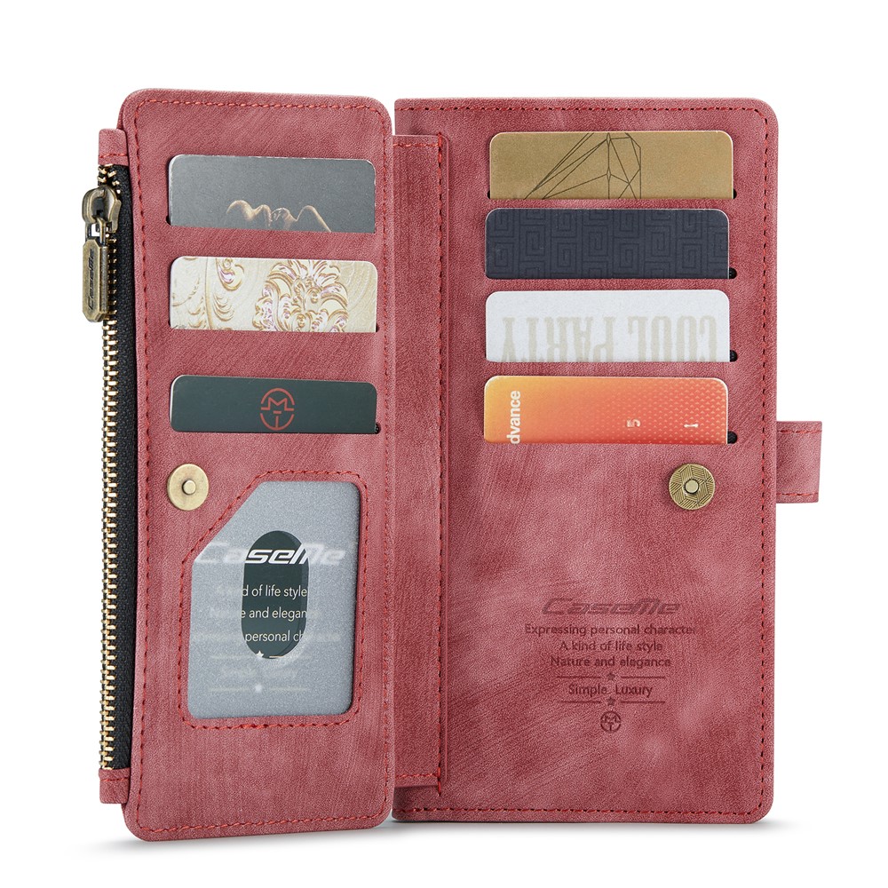 CASEME C30 Series for Samsung Galaxy Note 10 Supporting Stand Design Fall Proof PU Leather Phone Case Zipper Pocket Wallet Phone Cover - Red-2