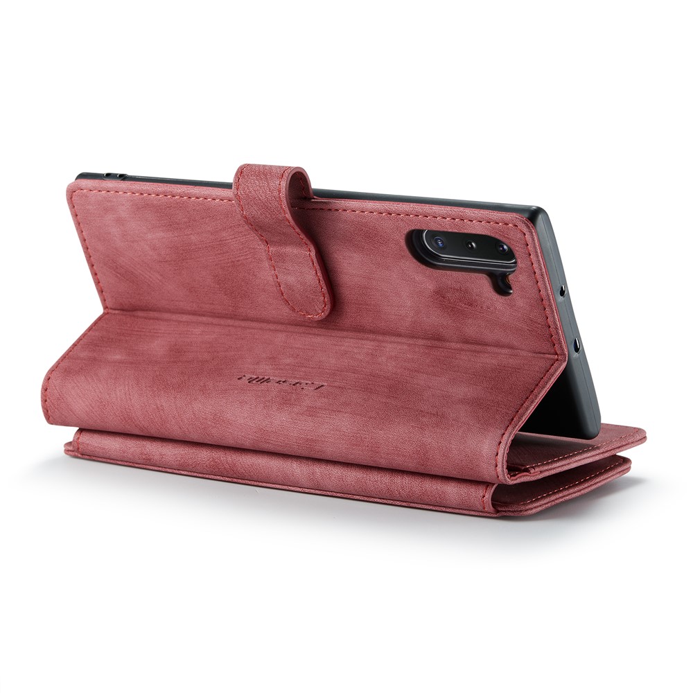 CASEME C30 Series for Samsung Galaxy Note 10 Supporting Stand Design Fall Proof PU Leather Phone Case Zipper Pocket Wallet Phone Cover - Red-6