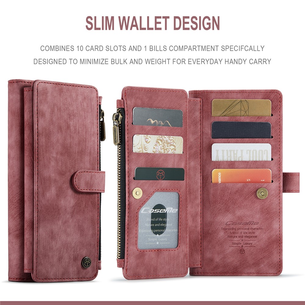 CASEME C30 Series for Samsung Galaxy A30s/A50/A50s Viewing Stand Design PU Leather Phone Case Zipper Pocket Wallet Phone Cover - Red-10