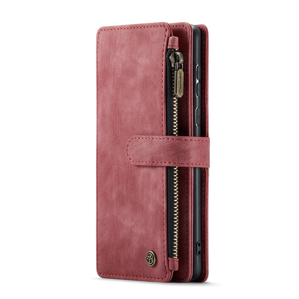 CASEME C30 Series for Samsung Galaxy A30s/A50/A50s Viewing Stand Design PU Leather Phone Case Zipper Pocket Wallet Phone Cover - Red-13