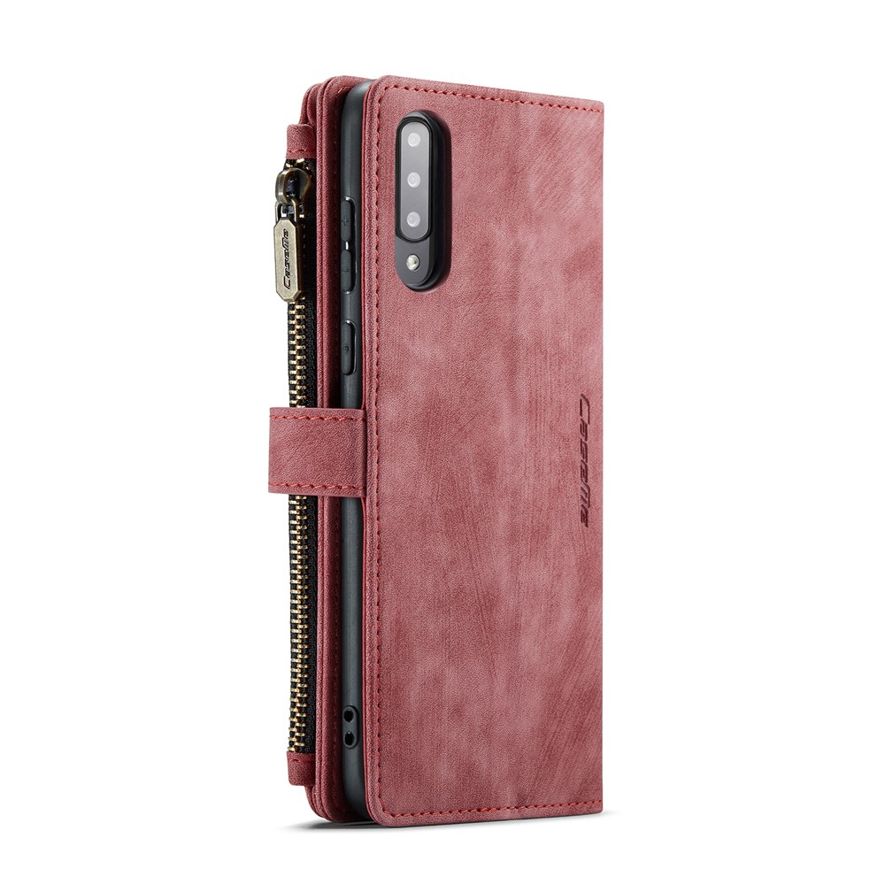 CASEME C30 Series for Samsung Galaxy A30s/A50/A50s Viewing Stand Design PU Leather Phone Case Zipper Pocket Wallet Phone Cover - Red-14