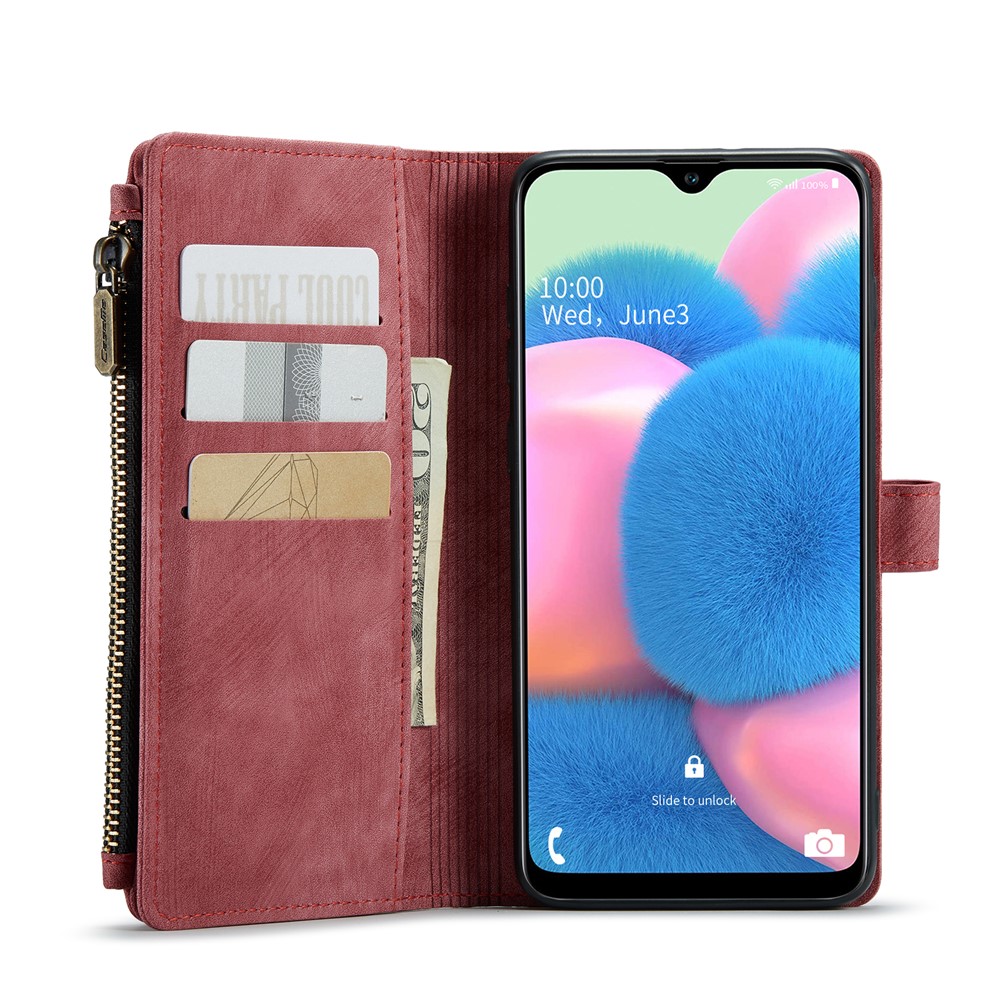 CASEME C30 Series for Samsung Galaxy A30s/A50/A50s Viewing Stand Design PU Leather Phone Case Zipper Pocket Wallet Phone Cover - Red-2