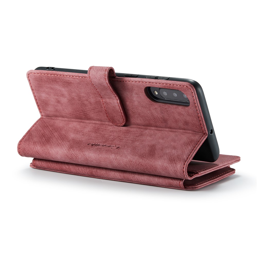 CASEME C30 Series for Samsung Galaxy A30s/A50/A50s Viewing Stand Design PU Leather Phone Case Zipper Pocket Wallet Phone Cover - Red-6