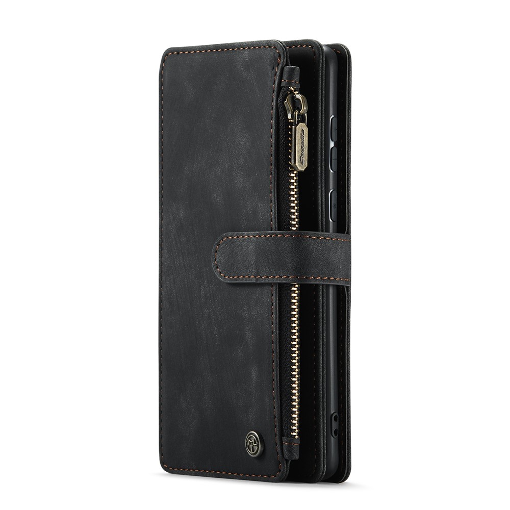 CASEME for Samsung Galaxy A72 4G/5G C30 Series Zipper Pocket Wallet Phone Cover, Stand Design PU Leather Phone Case - Black-12