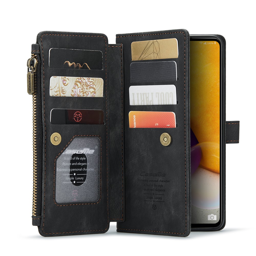 CASEME for Samsung Galaxy A72 4G/5G C30 Series Zipper Pocket Wallet Phone Cover, Stand Design PU Leather Phone Case - Black-2