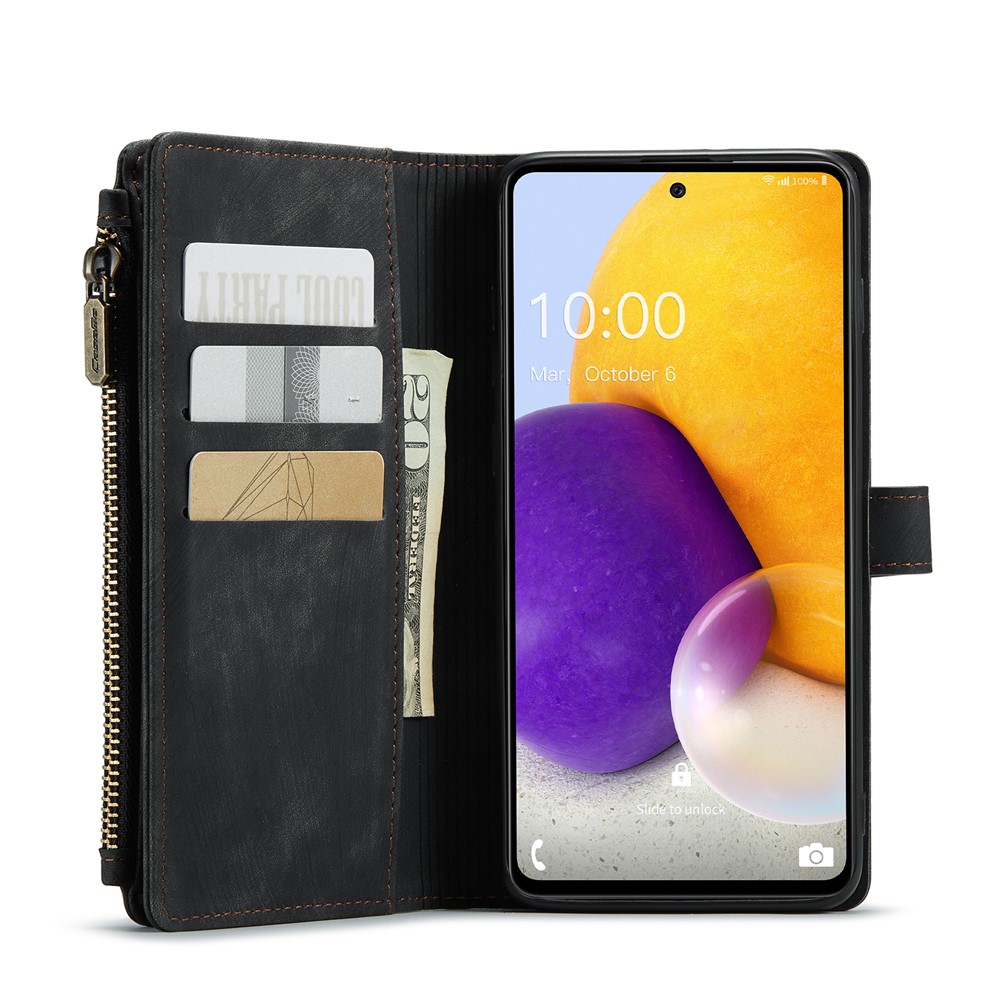 CASEME for Samsung Galaxy A72 4G/5G C30 Series Zipper Pocket Wallet Phone Cover, Stand Design PU Leather Phone Case - Black-3