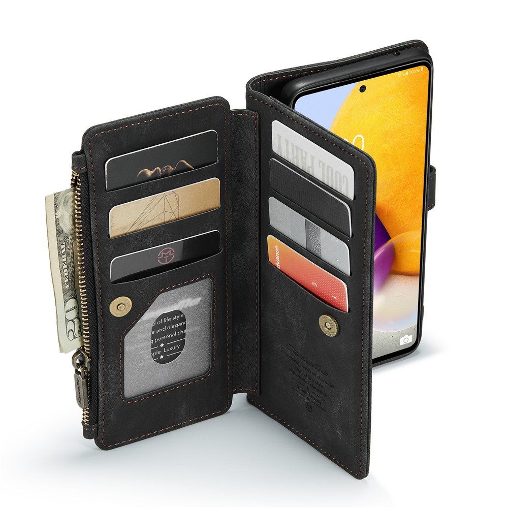 CASEME for Samsung Galaxy A72 4G/5G C30 Series Zipper Pocket Wallet Phone Cover, Stand Design PU Leather Phone Case - Black-4