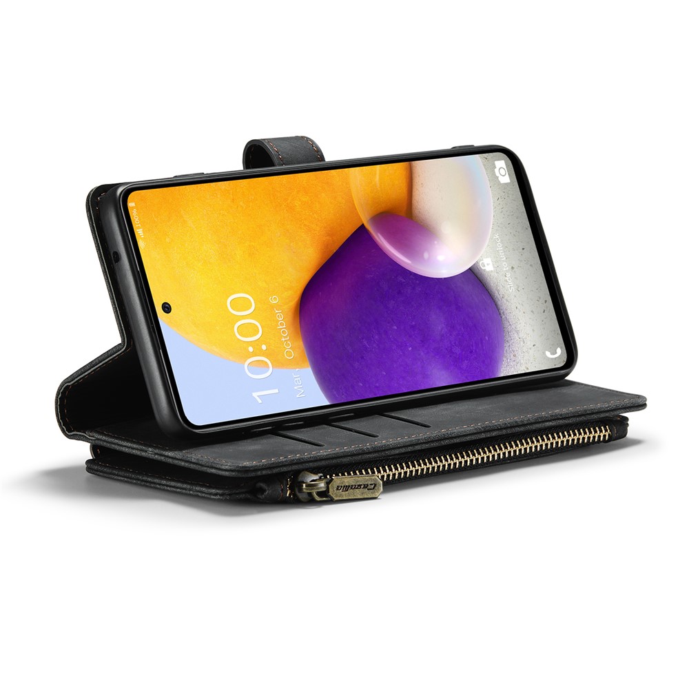 CASEME for Samsung Galaxy A72 4G/5G C30 Series Zipper Pocket Wallet Phone Cover, Stand Design PU Leather Phone Case - Black-6