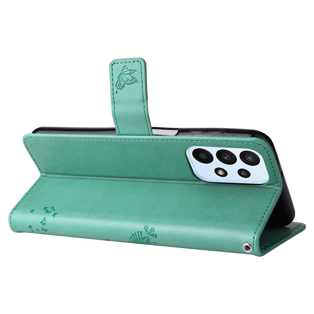 For Samsung Galaxy A23 4G KT Imprinting Flower Series-3 PU Leather Case, Cat Tree Pattern Imprinted Stand Wallet Magnetic Fully Wrapped Flip Cover with Strap - Green-3