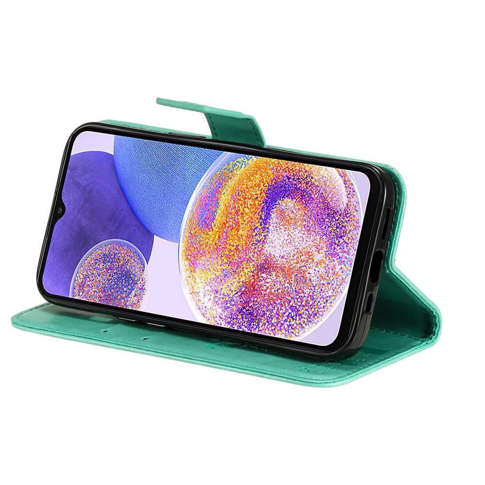 For Samsung Galaxy A23 4G KT Imprinting Flower Series-3 PU Leather Case, Cat Tree Pattern Imprinted Stand Wallet Magnetic Fully Wrapped Flip Cover with Strap - Green-4