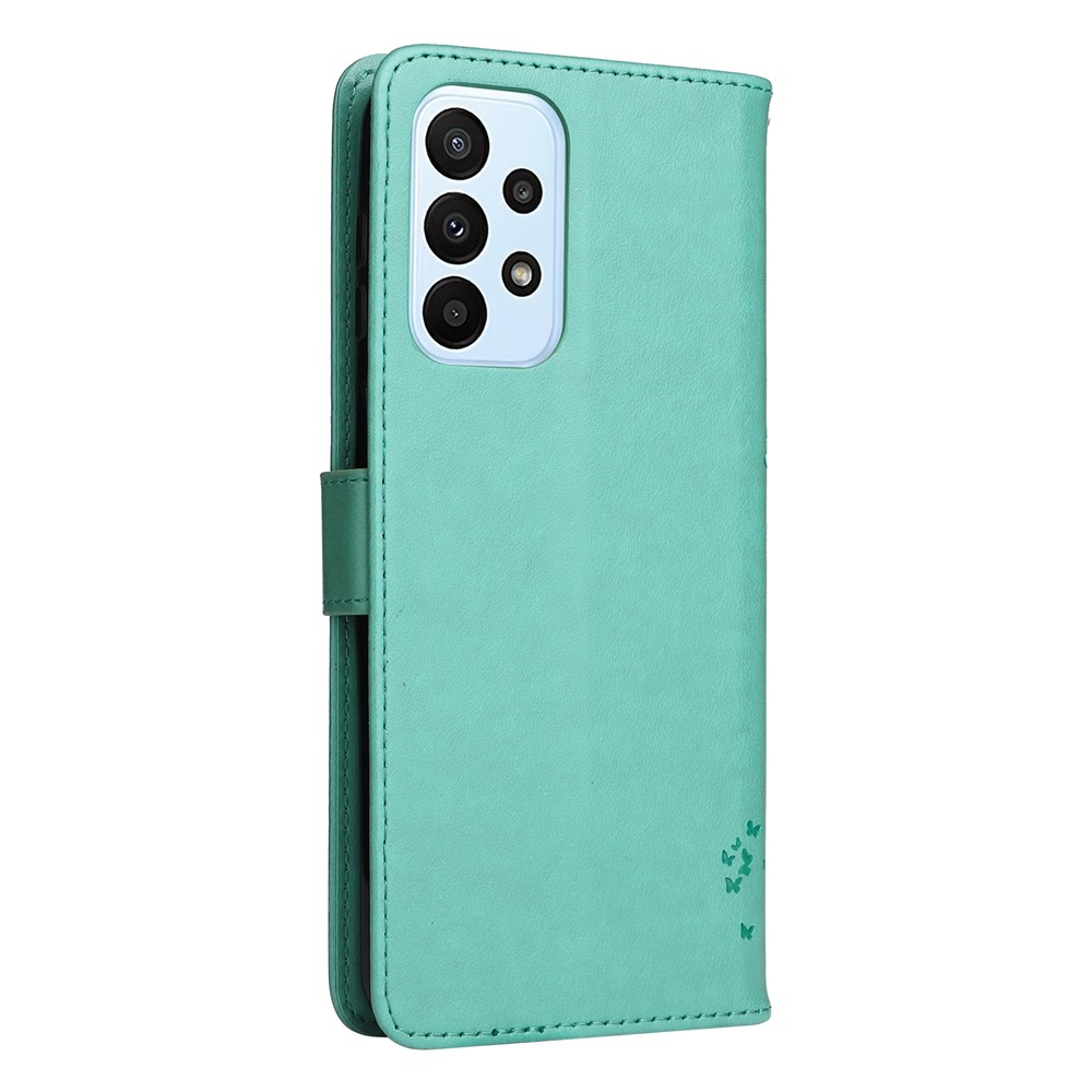 For Samsung Galaxy A23 4G KT Imprinting Flower Series-3 PU Leather Case, Cat Tree Pattern Imprinted Stand Wallet Magnetic Fully Wrapped Flip Cover with Strap - Green-7