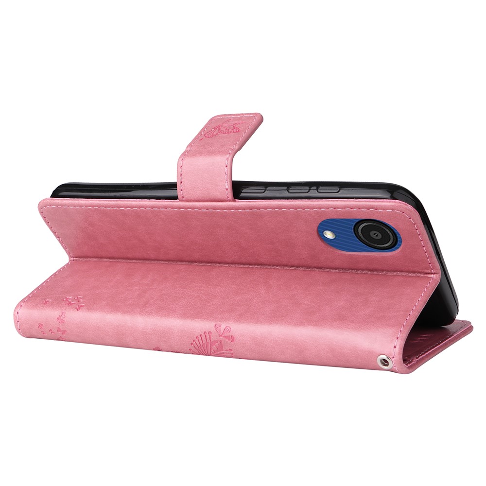 For Samsung Galaxy A03 Core KT Imprinting Flower Series-3 PU Leather Case, Cat Tree Pattern Imprinted Phone Shell Stand Wallet Magnetic Flip Cover with Strap - Pink-3