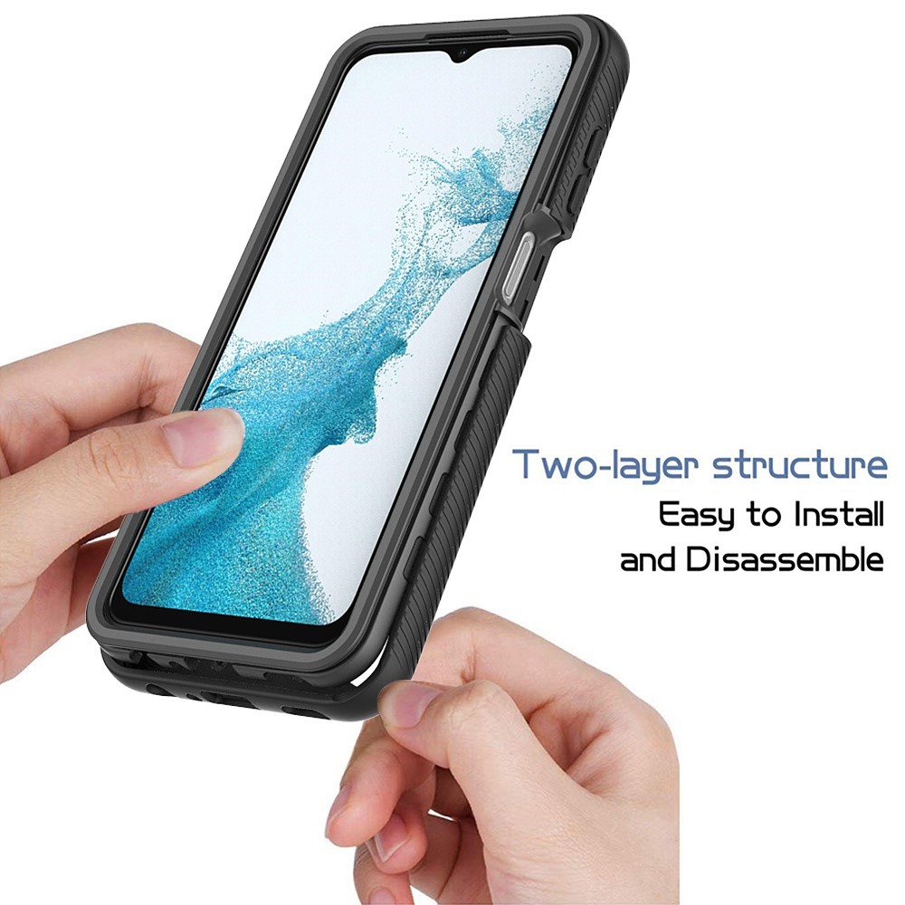 3-in-1 Hybrid Phone Case for Samsung Galaxy A23 4G, Complete Covering TPU + PC Phone Cover with PET Screen Protector - Black-2