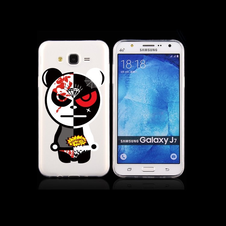 For Samsung Galaxy J7 SM-J700F 3D GD Cool Bear IMD TPU Back Case - Black / White-1