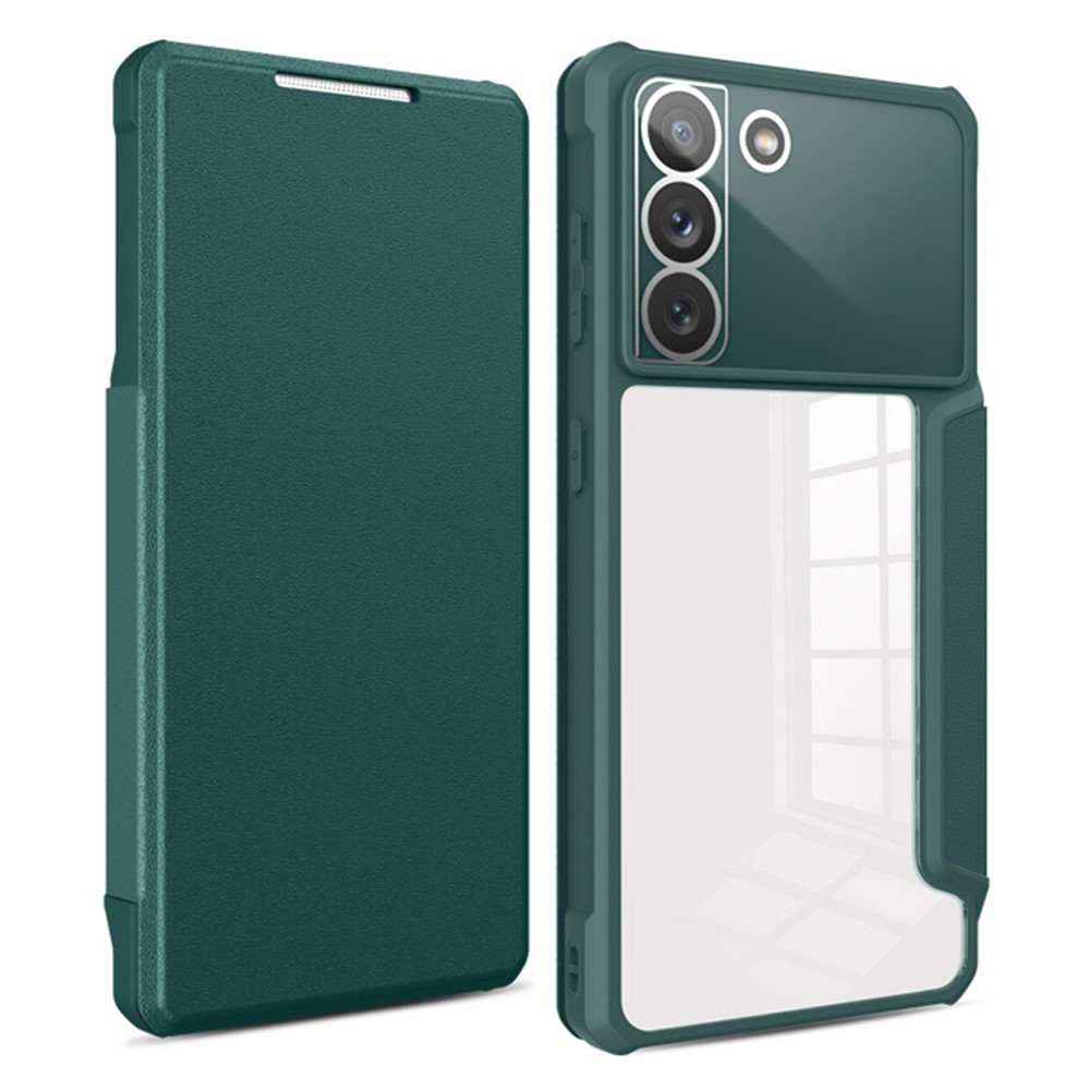 For Samsung Galaxy S22 5G Business Style PU Leather Phone Stand Case Magnetic Auto-absorbed Card Holder Protective Cover - Green-1