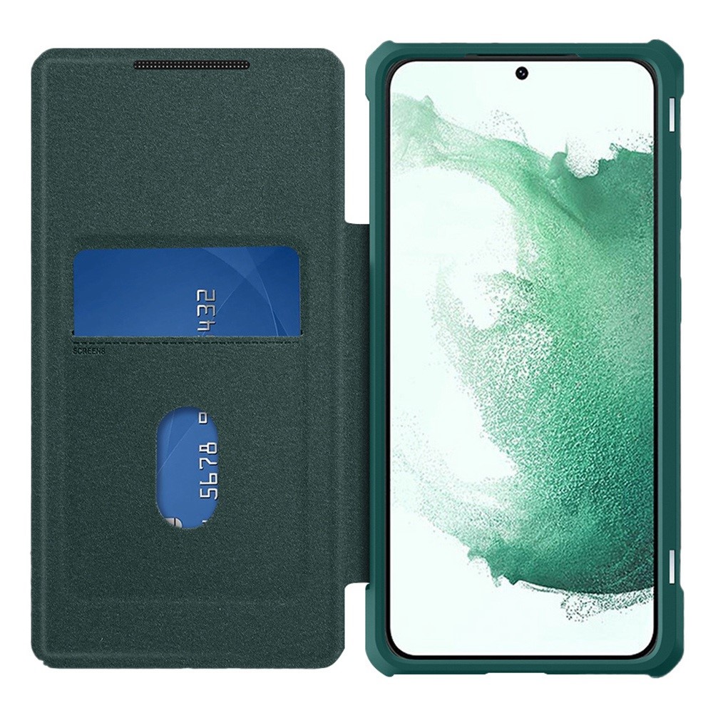For Samsung Galaxy S22 5G Business Style PU Leather Phone Stand Case Magnetic Auto-absorbed Card Holder Protective Cover - Green-2