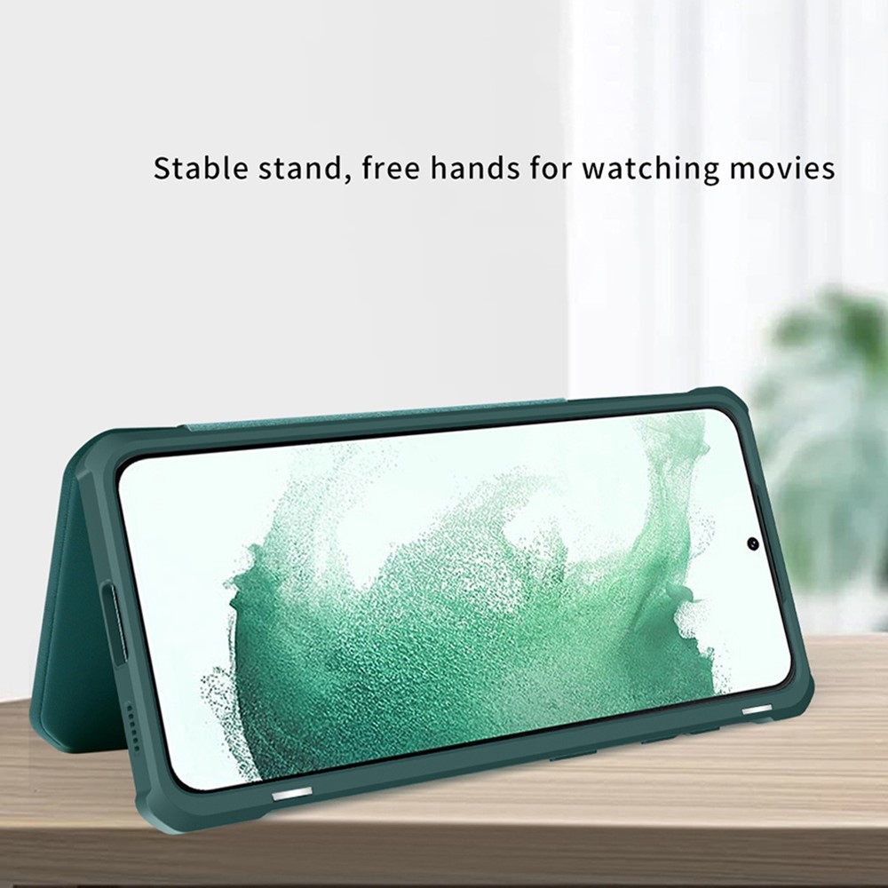 For Samsung Galaxy S22 5G Business Style PU Leather Phone Stand Case Magnetic Auto-absorbed Card Holder Protective Cover - Green-3
