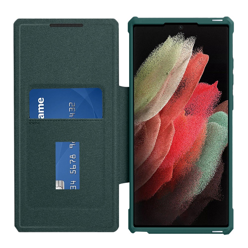 For Samsung Galaxy S22 Ultra 5G Business Style Magnetic Auto-absorbed Cover PU Leather+TPU+PC Full-protection Phone Stand Case with Card Slot - Green-2