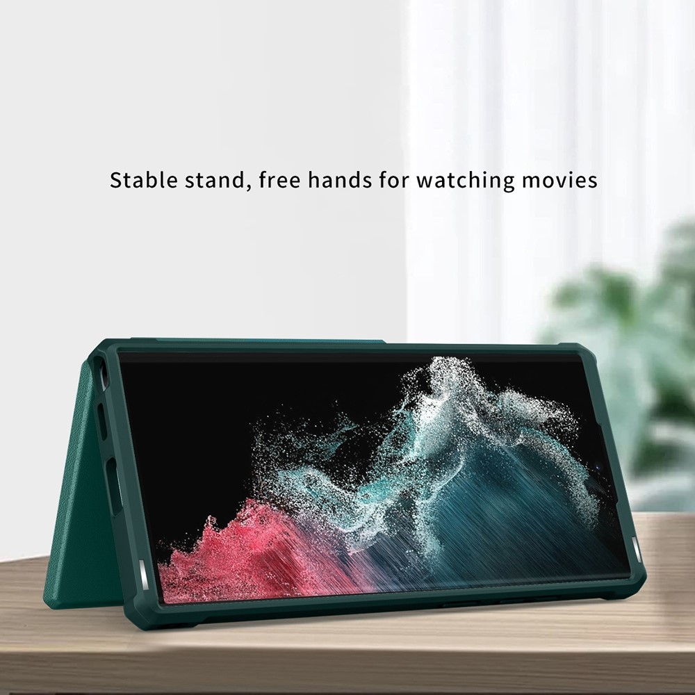 For Samsung Galaxy S22 Ultra 5G Business Style Magnetic Auto-absorbed Cover PU Leather+TPU+PC Full-protection Phone Stand Case with Card Slot - Green-3