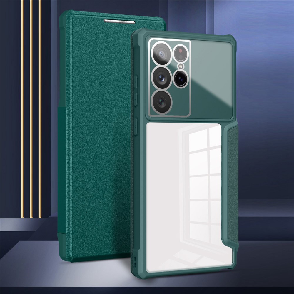 For Samsung Galaxy S22 Ultra 5G Business Style Magnetic Auto-absorbed Cover PU Leather+TPU+PC Full-protection Phone Stand Case with Card Slot - Green-7