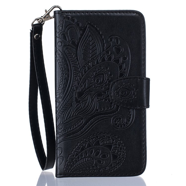 Imprinted Paisley Card Slots Leather Case for Samsung Galaxy J5 (2016) - Black-1