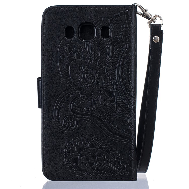 Imprinted Paisley Card Slots Leather Case for Samsung Galaxy J5 (2016) - Black-1