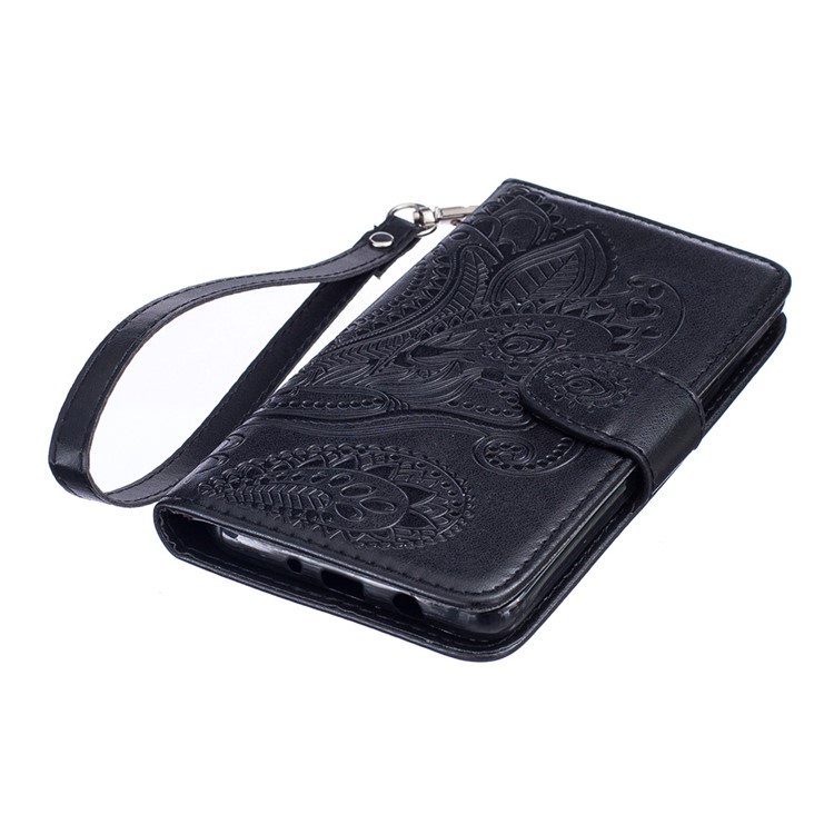 Imprinted Paisley Card Slots Leather Case for Samsung Galaxy J5 (2016) - Black-1