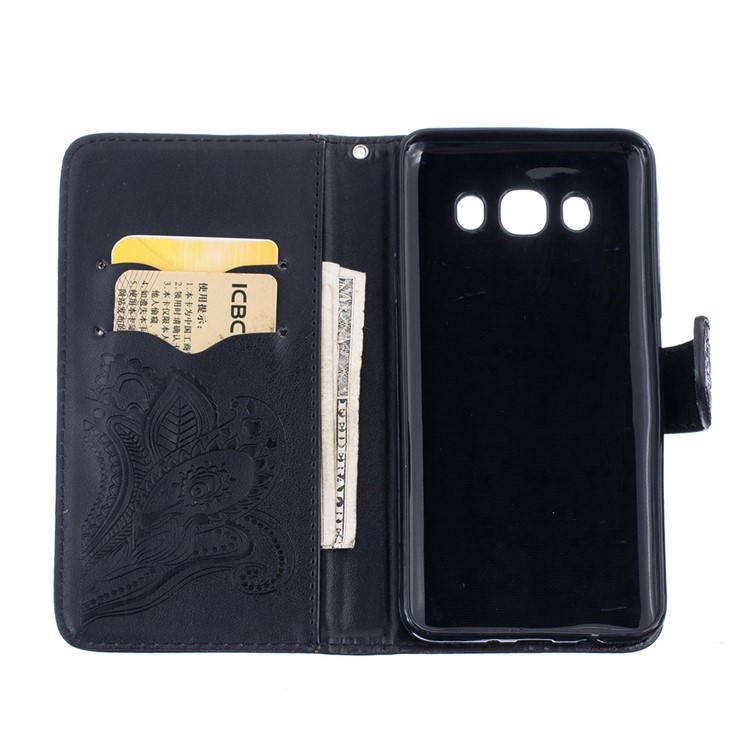 Imprinted Paisley Card Slots Leather Case for Samsung Galaxy J5 (2016) - Black-1