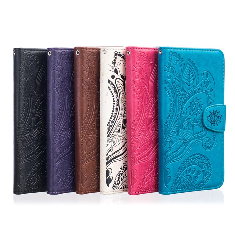 Imprinted Paisley Card Slots Leather Case for Samsung Galaxy J5 (2016) - Black-1