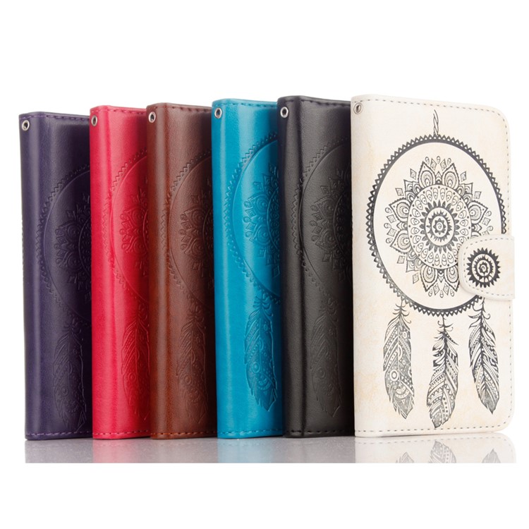 Imprint Dream Catcher Leather Wallet Case for Samsung Galaxy S6 G920 - Black-1
