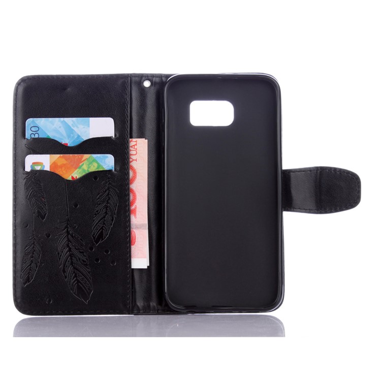 Imprint Dream Catcher Leather Wallet Case for Samsung Galaxy S6 G920 - Black-1