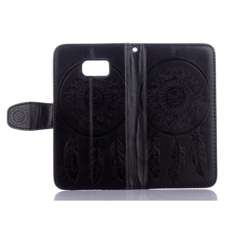 Imprint Dream Catcher Leather Wallet Case for Samsung Galaxy S6 G920 - Black-1