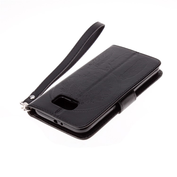 Imprint Dream Catcher Leather Wallet Case for Samsung Galaxy S6 G920 - Black-1