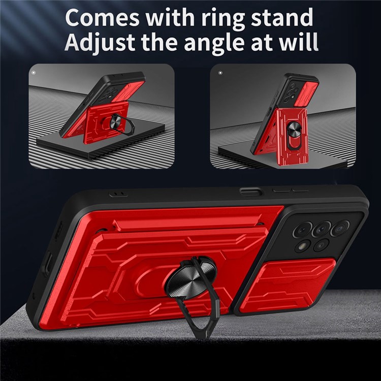 Cadre de Protection de la Caméra à Glissement Pour Samsung Galaxy A13 4G, Ring Kickstand PC + TPU Hybrid Cover - Blanche-4