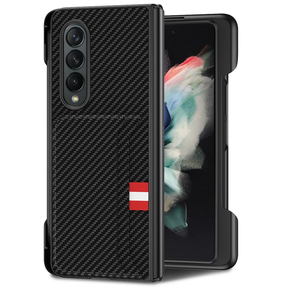 GKK For Samsung Galaxy Z Fold3 5G Ultra Slim Phone Case PU Leather Coated PC Folding Cover with Pen Slot - Carbon Fiber Texture-1