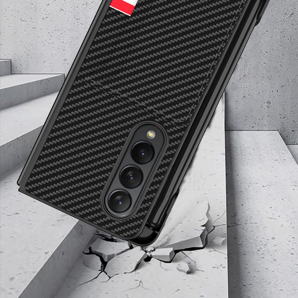 GKK For Samsung Galaxy Z Fold3 5G Ultra Slim Phone Case PU Leather Coated PC Folding Cover with Pen Slot - Carbon Fiber Texture-3