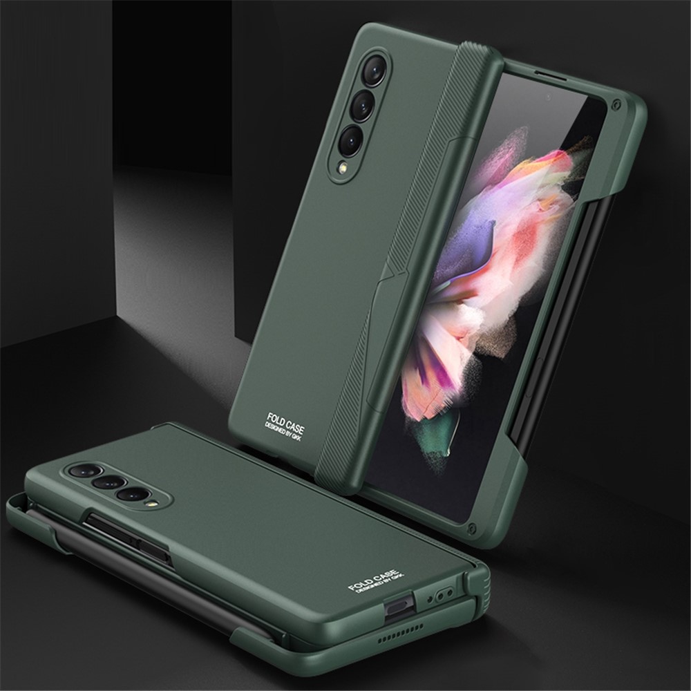 GKK For Samsung Galaxy Z Fold3 5G Magnetic Absorption Hinge Hard PC Folding Phone Case with Pen Slot - Midnight Green-2