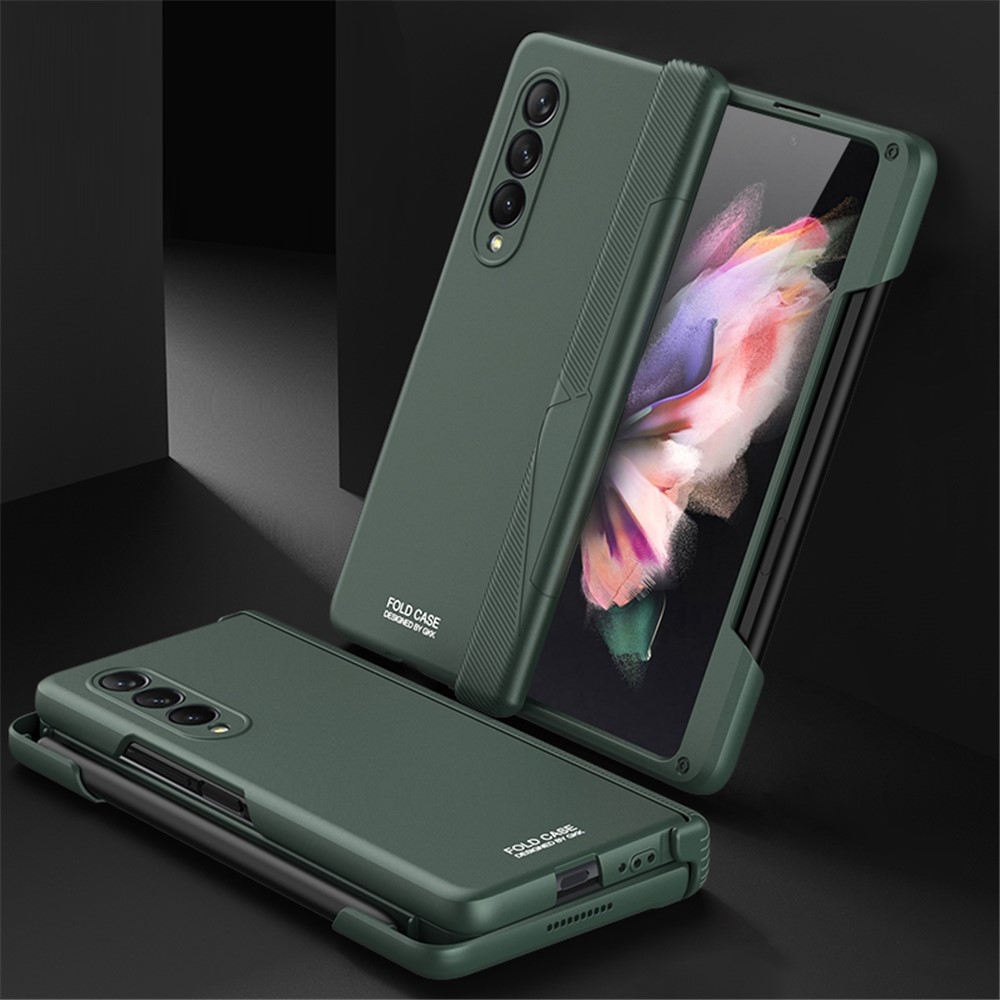 GKK Per Samsung Galaxy Z Fold3 5G Assorbimento Magnetico Cerniera Dura Per PC Pieghevole Custodia Del Telefono Con Slot a Penna - Midnight Green-2