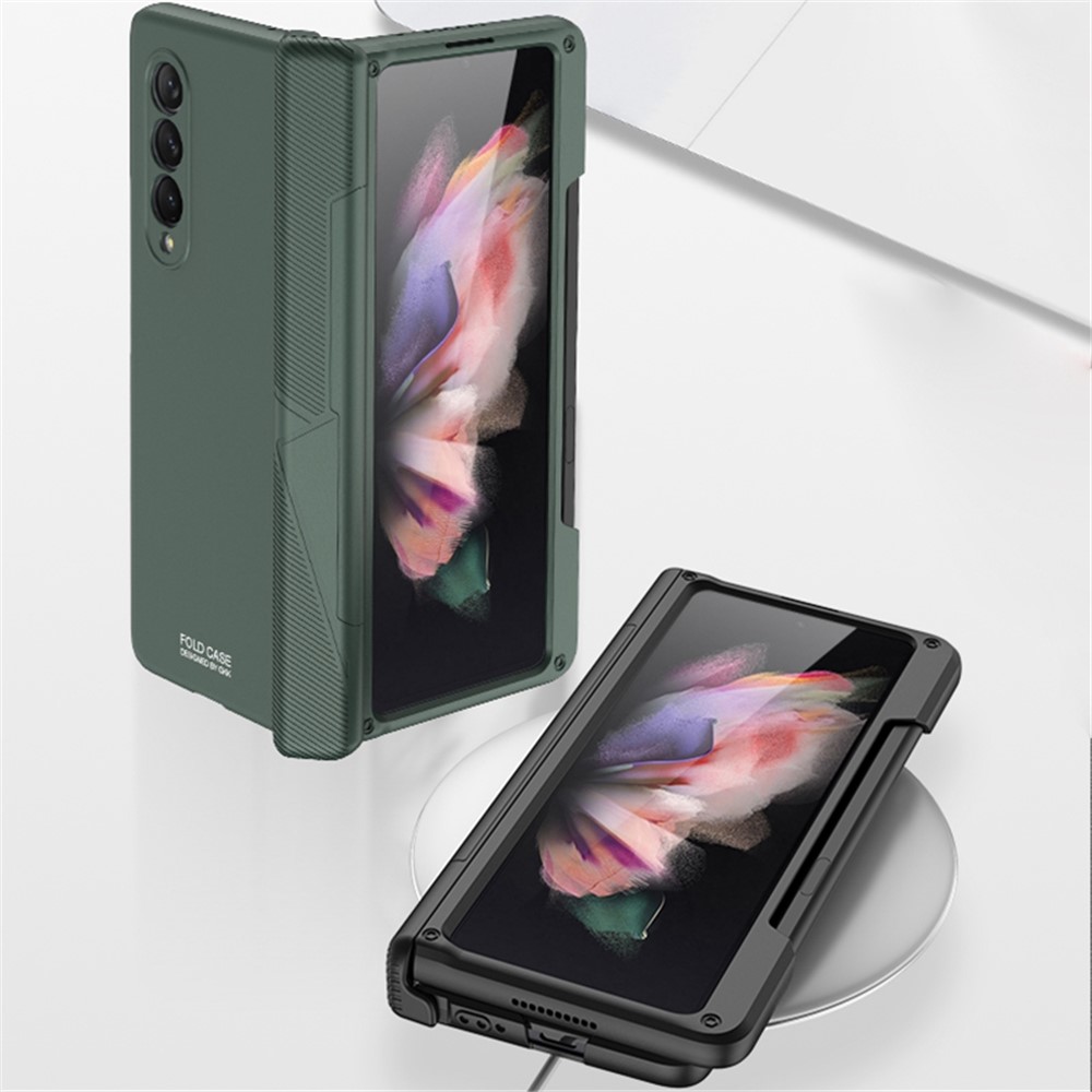 GKK Per Samsung Galaxy Z Fold3 5G Assorbimento Magnetico Cerniera Dura Per PC Pieghevole Custodia Del Telefono Con Slot a Penna - Midnight Green-5