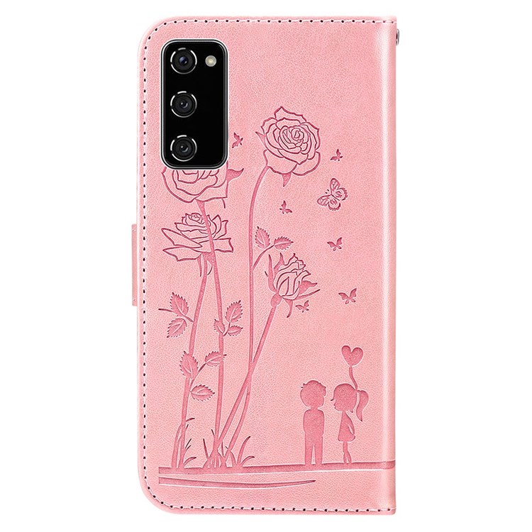 For Samsung Galaxy S20 4G/S20 FE 5G/S20 Lite Phone Cover Bag PU Leather Flowers Couples Imprinted Case Stand Wallet Shell - Pink-9